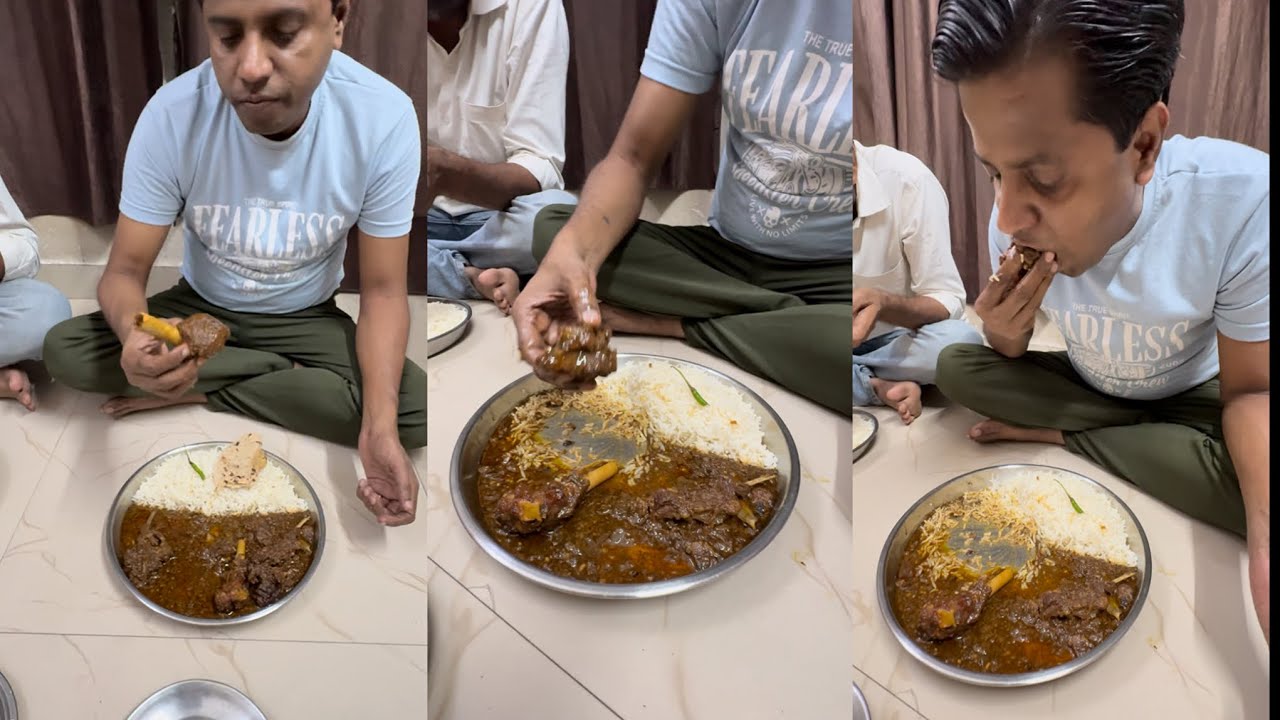 अपने छोटे भाई शत्रुघन के साथ मटन करी खा रहा हूँ 😋👌