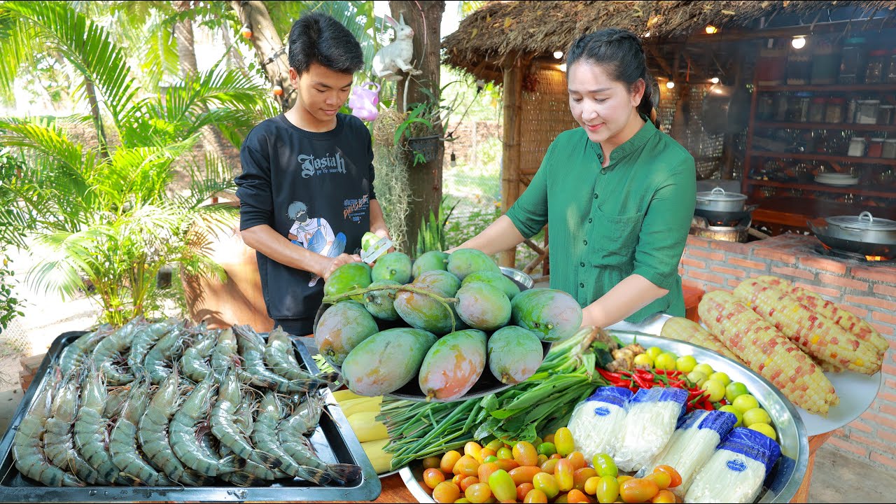 My simple life style in daily life for my cooking - Buy food and pick up sweet mango at my backyard