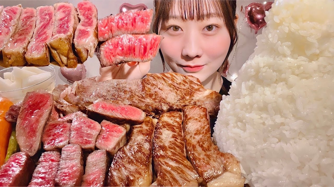 ASMR стейк из говядины【русские субтитры】【Mukbang/ Eating Sounds】