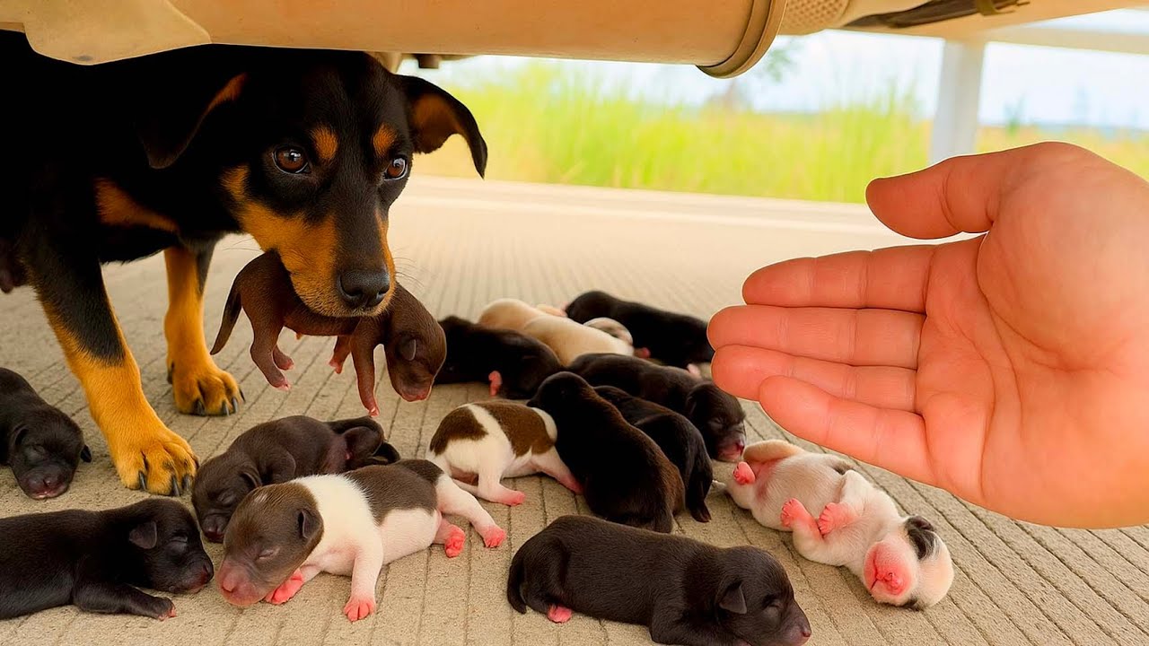 Наконец-то! Добрая собака 🐶 мама привела нас к щенкам, которых она берегла. 🐶🐕🥰😘❤