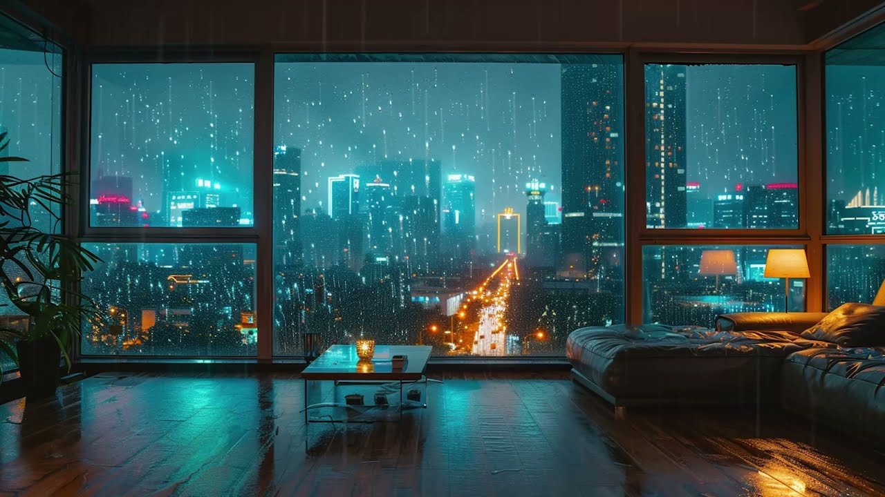 RAINY NIGHT LOFI | Neon Rain Window (Instrumental) | No Vocals