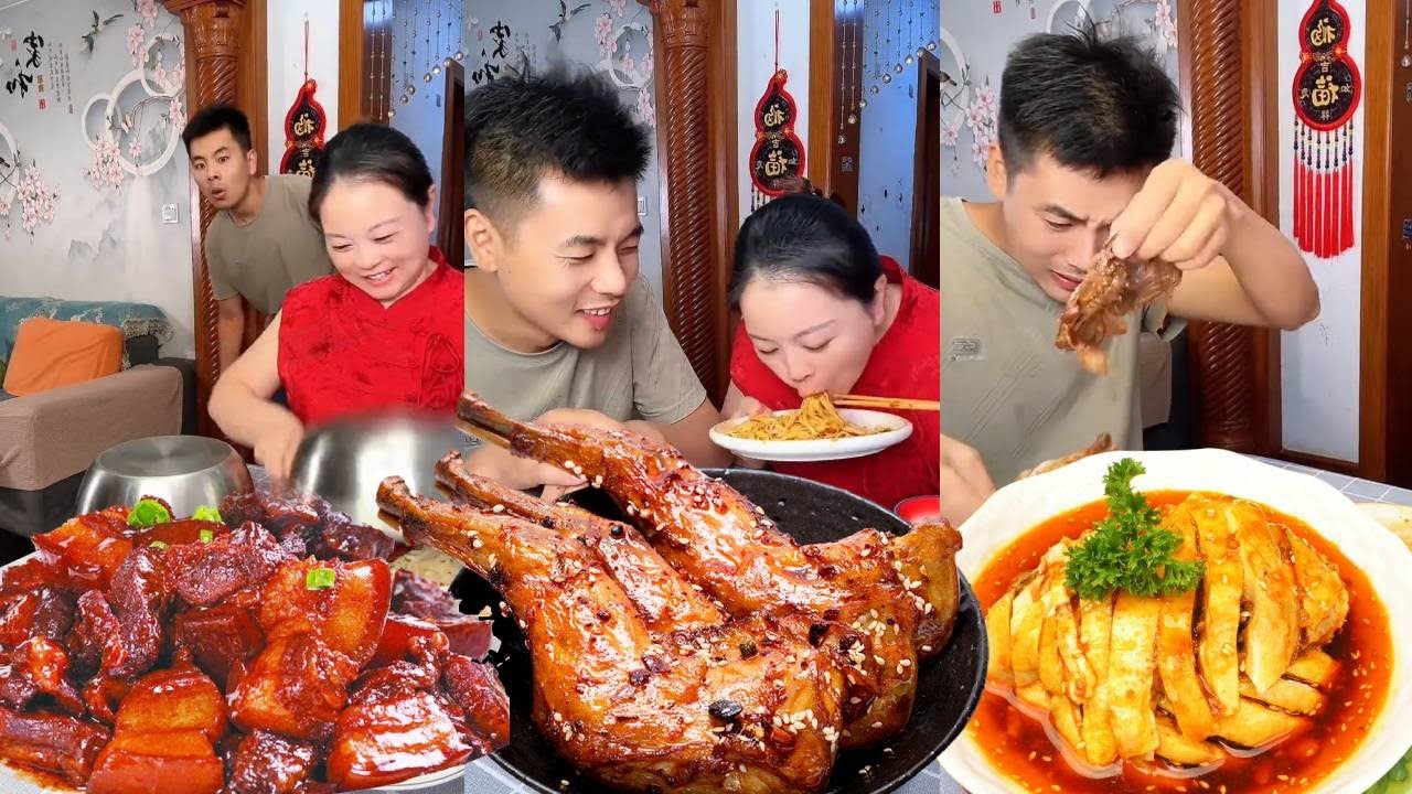 My husband put all the chicken legs in his bowl, so I ate them all and played along with his act！