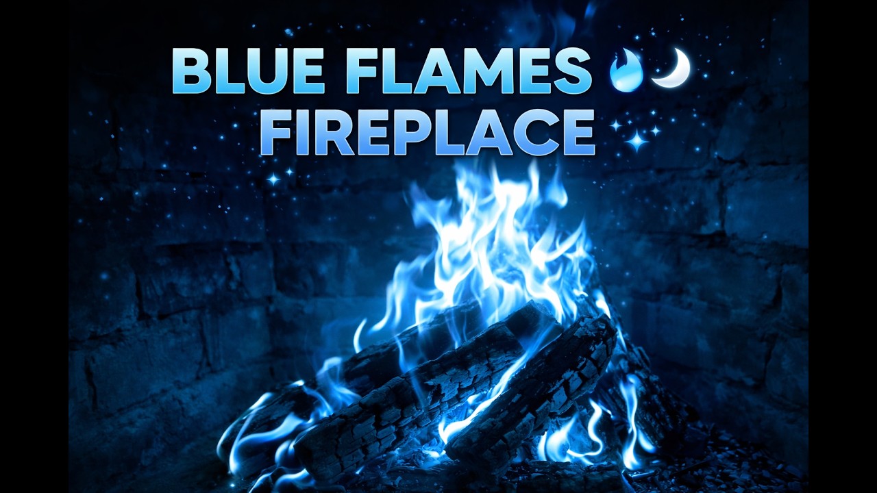 Blue Fireplace Ambience: 3 Hours of Crackling Fire for Anxiety Relief & Sleep 💙🌙✨