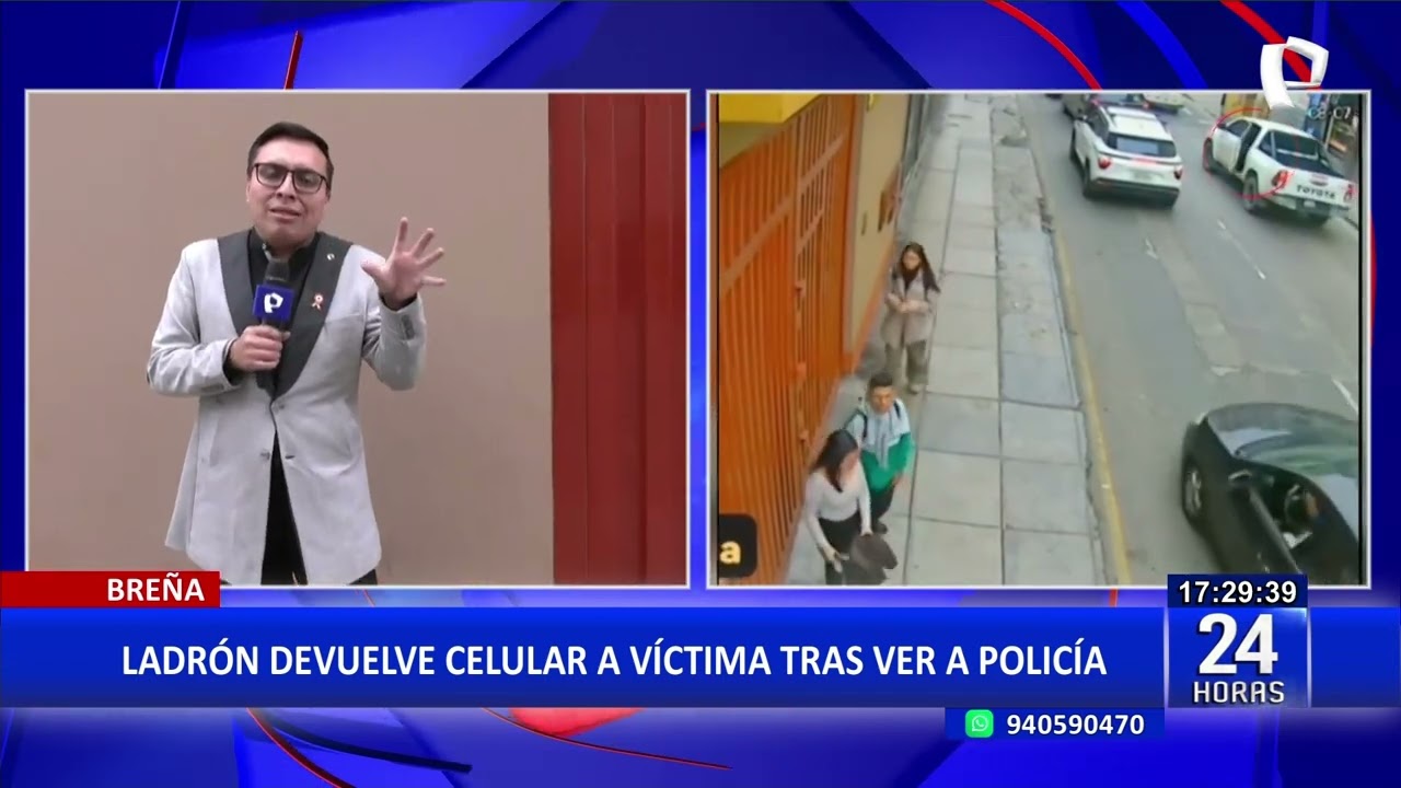 Ladrón devuelve celular a su víctima tras ver a unos policías en calle de Breña