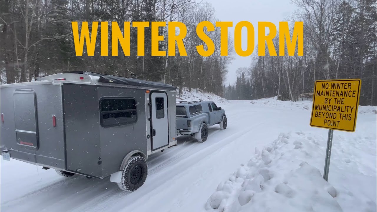 Riding out a winter storm in the tiny cargo trailer PART 1