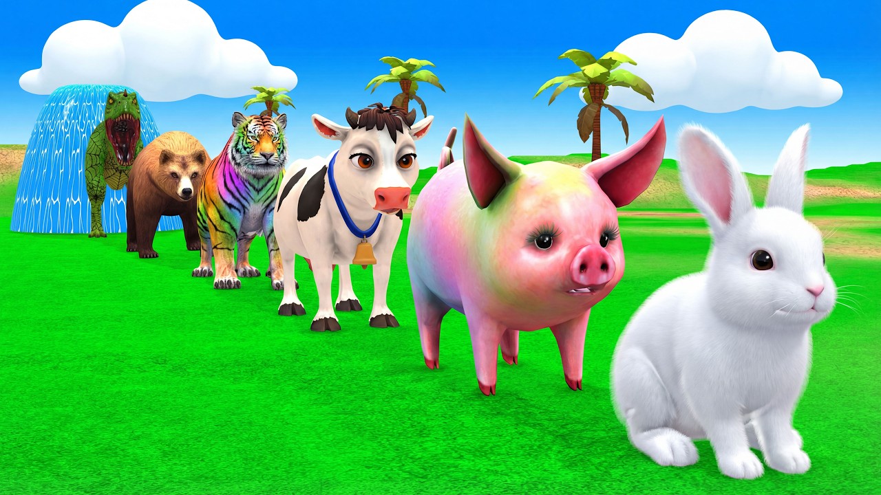 Long Slide Game with Colourful Duck Cow Tiger Gorilla Dog Elephant 3d Animal Game Funny 3d Animals