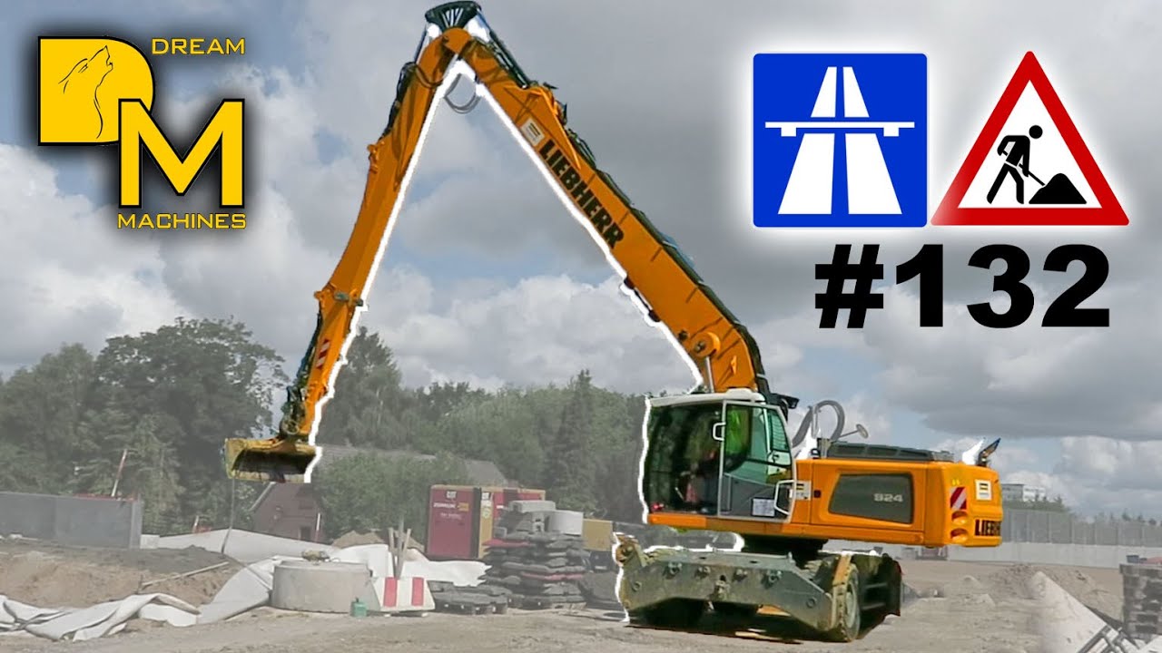 LIEBHERR LONG REACH BAGGER CATERPILLAR MOBILBAGGER MEGA AUTOBAHN BAUSTELLE [132] DREAM MACHINES