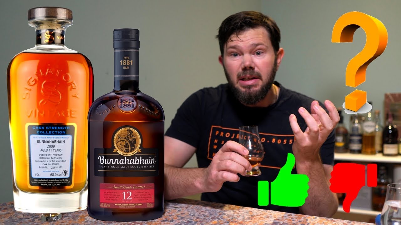 Bunnahabhain 12 Year Old VS Bunnahabhain 11 Year Old Cask Strength Single Malt Scotch Whisky Review