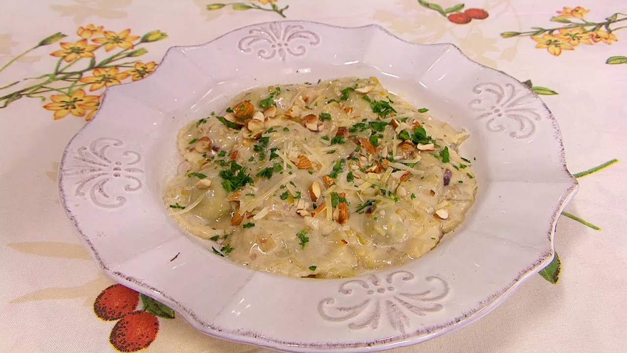 Sorrentinos con salsa de puerros