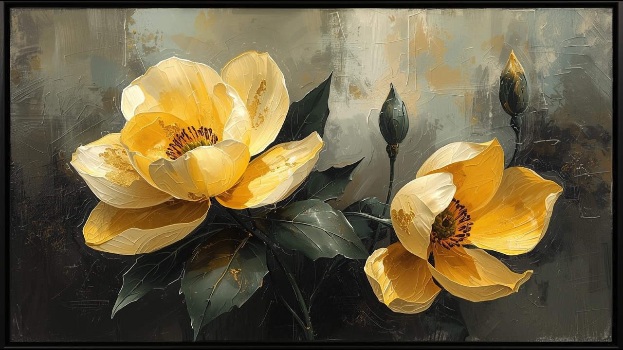 Golden Ivory Blossoms 🌼 | Framed 4K Timeless Floral Art for TV & Luxury Wall Display