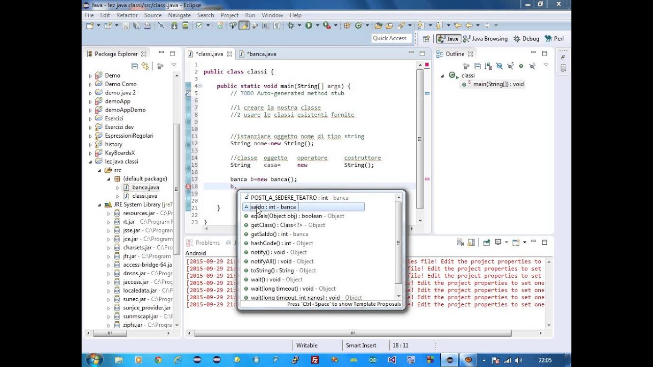 #10 Corso di programmazione Android  Java le classi, programmazione orientata agli oggetti