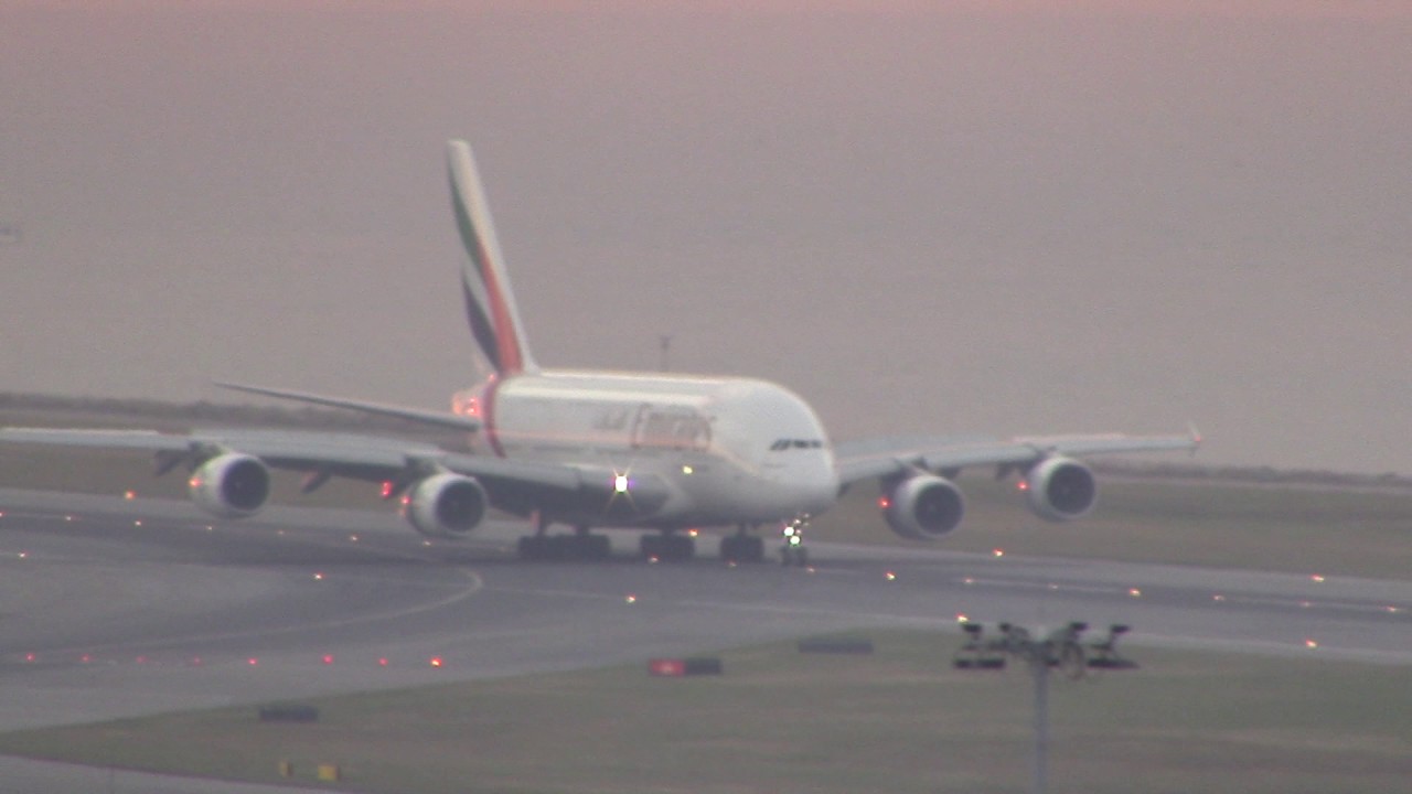 EMIRATES A380 landing at Hong Kong