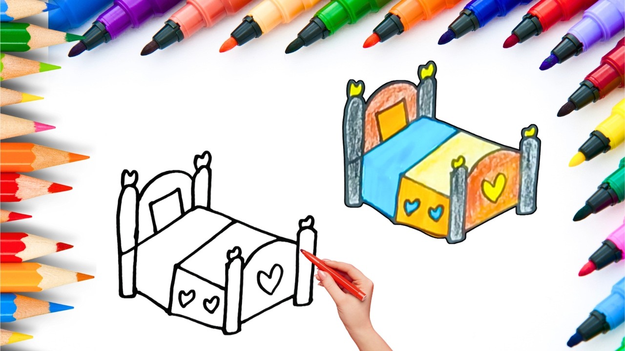 How To Draw cute BedDrawing, Painting & Coloring For Kids and Toddlers_🌈🎨