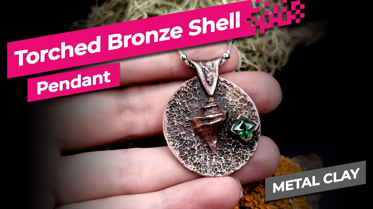 How to make: Torched Sea Shell Pendant in Bronze clay with CZ! Video for beginners.