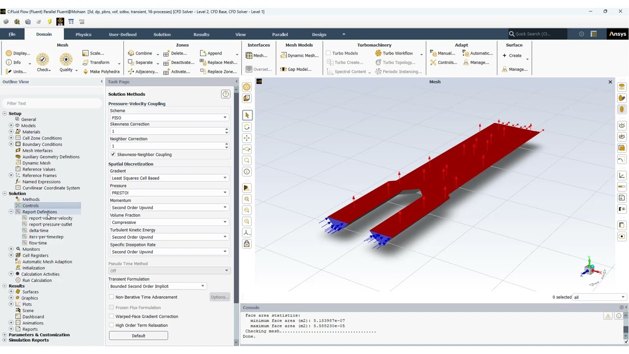 Modeling open water channel flow by VOF method in Ansys Fluent