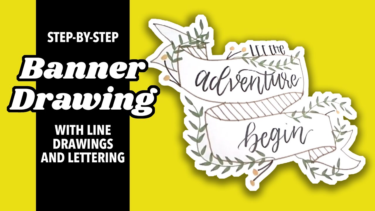 Step-by-step Banner Drawing with Line Drawings and Lettering