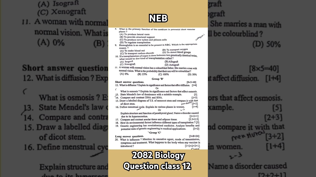 2082 Class 12 Biology question paper#exam #neb