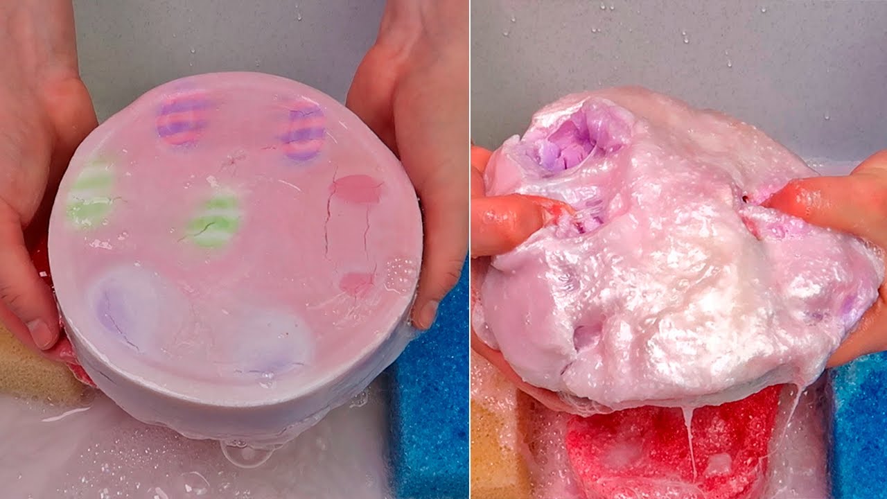 ASMR Mushy Soap and Sponge ✨💜  Satisfying Sponge Squeezing