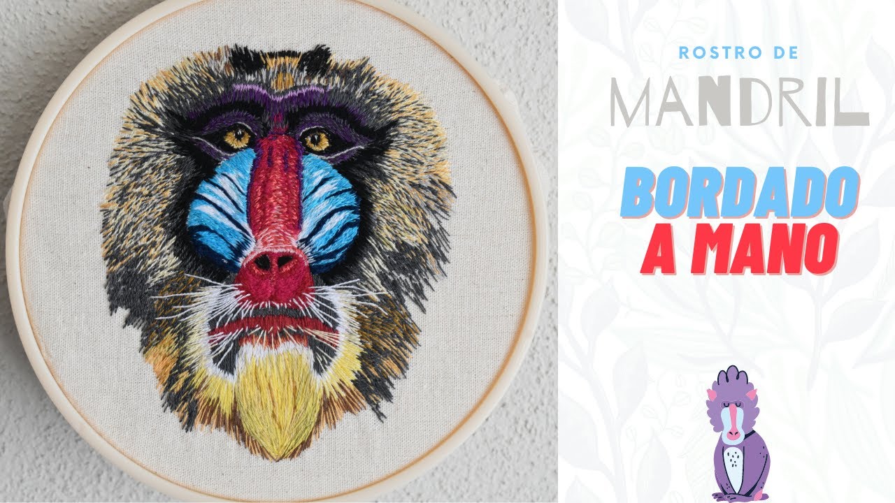 BORDADO A MANO RAFIKI/ ROSTRO DE MANDRIL/EMBROIDERY🙈🦧PUNTADAS FACILES