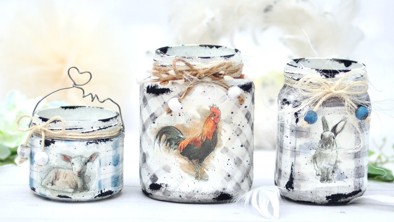 DECOUPAGE słoiki efekt emalii - DIY [tutorial] No.741