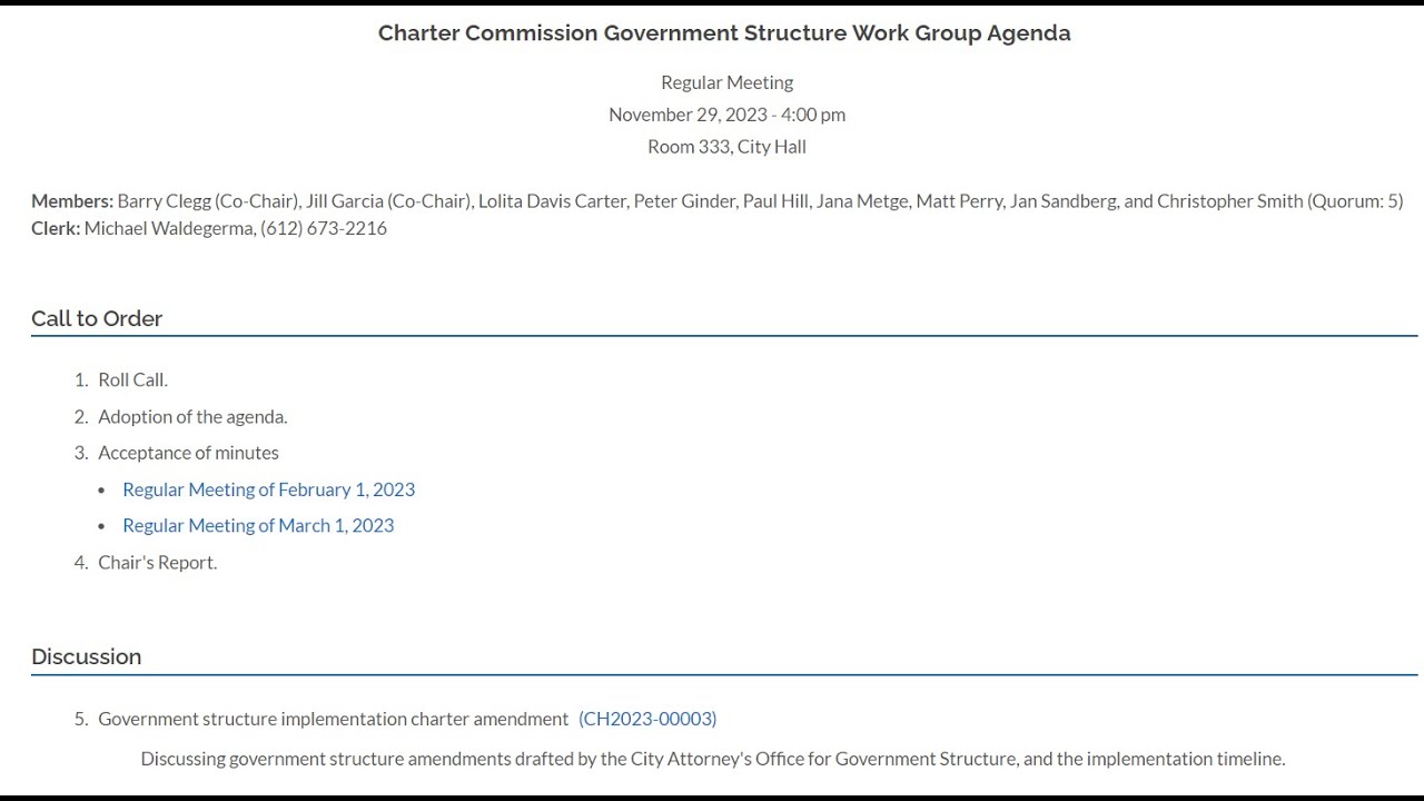 Minneapolis Charter Commission Government Structure Work Group 11/29/23