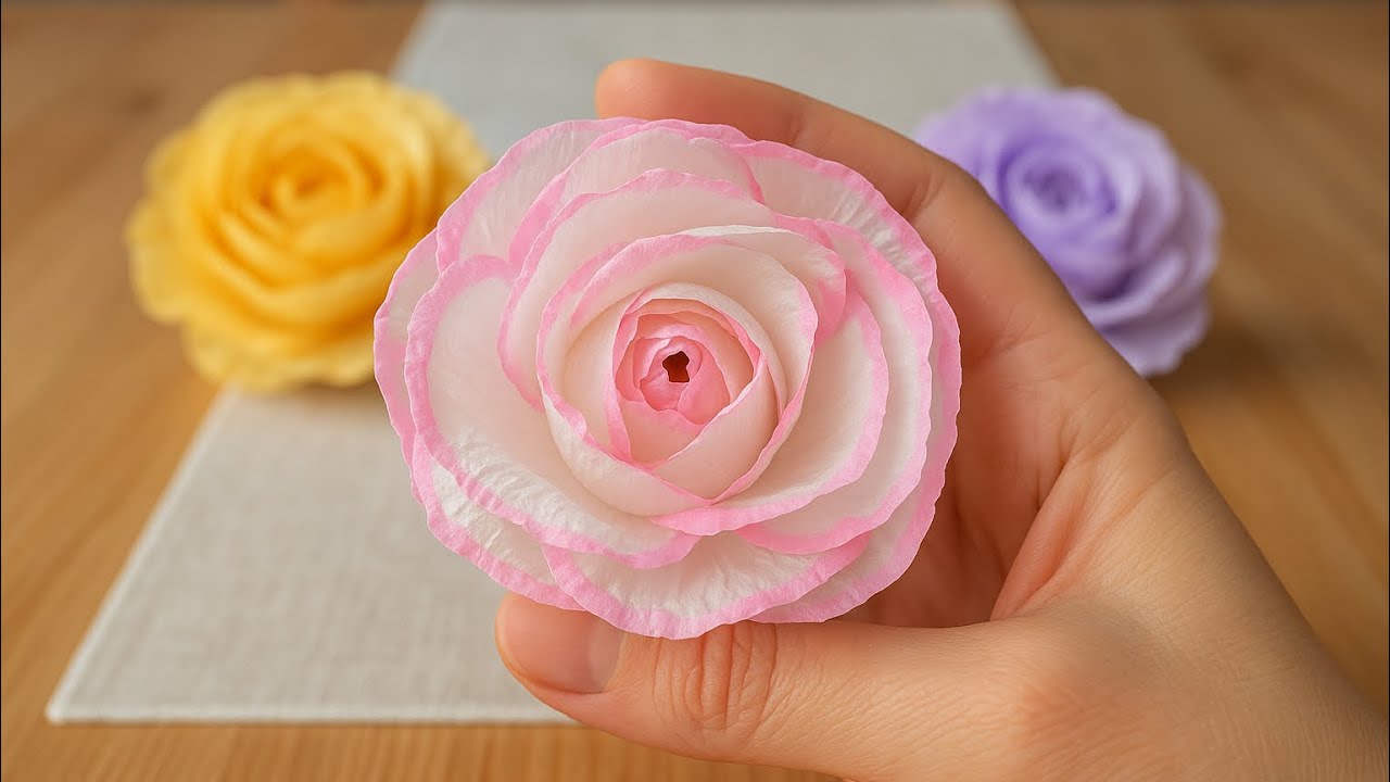 How to make a rose with tissue paper/Making paper flowers/Making roses#diy #viralvideo #shorts #art