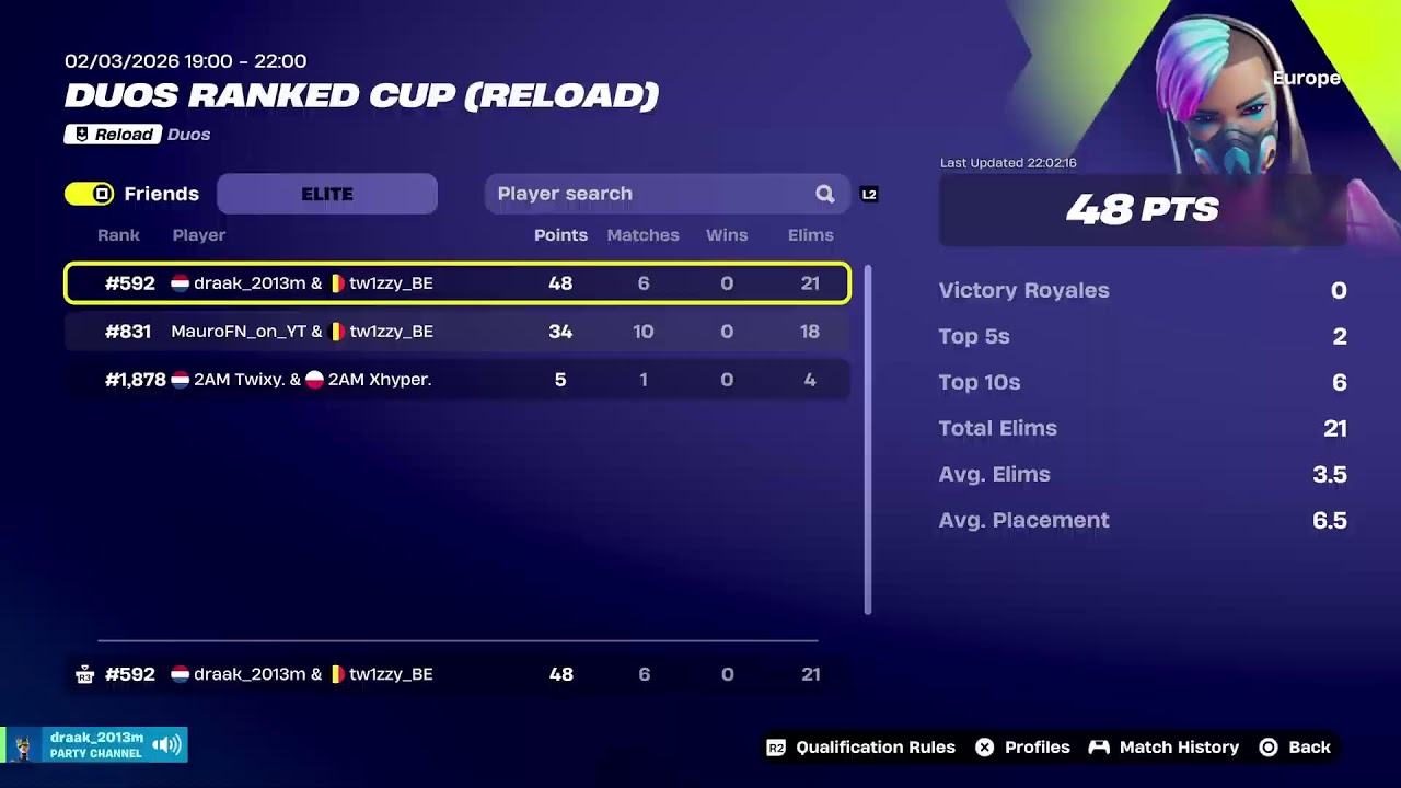 Fortnite live duo reload cup !!