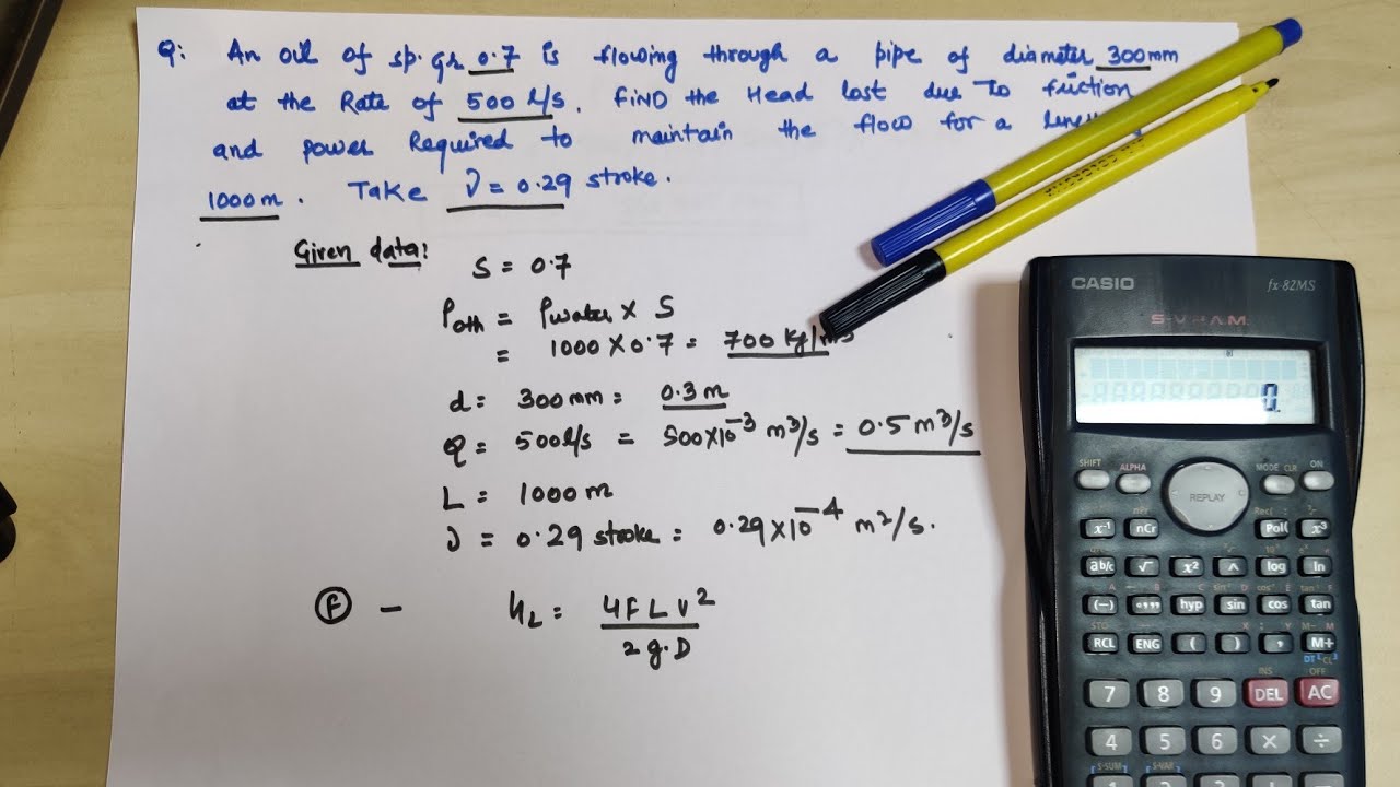Flow through pipe|| Numerical problem (Major losses) || Technical classes || in Hindi