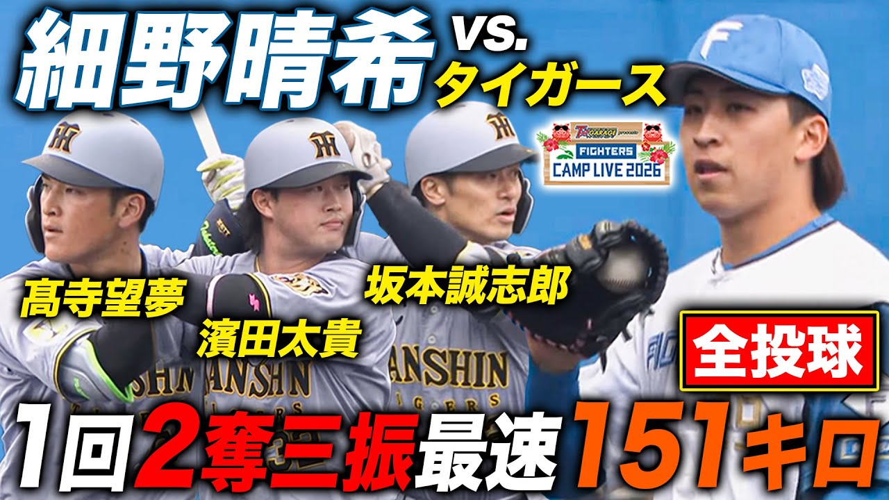 細野晴希vsタイガース練習試合 1回2奪三振「力感がなくなった」全投球＜2/8ファイターズ春季キャンプ2026＞