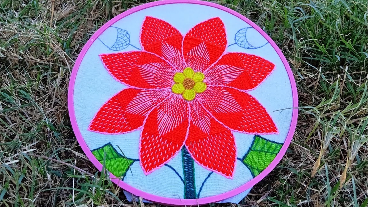 cómo bordar una nochebuena#11🤩con una puntada bien lucidora,muy fácil de realizar en sus flores.