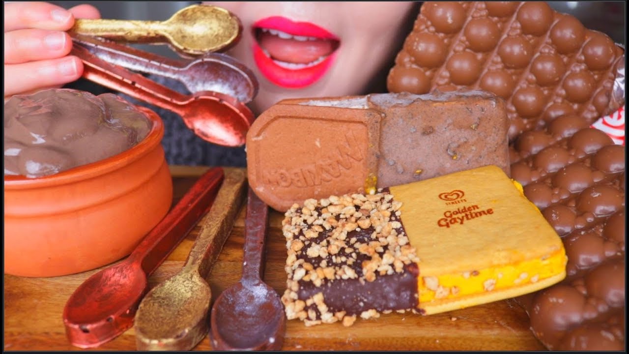 ASMR CHOCOLATE SPOONS |  ICE CREAM SANDWICHES | PUDDING | MALTESERS | CRUNCHY EATING SOUNDS
