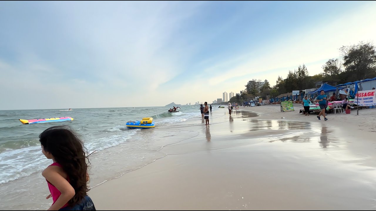 4K HDR 🇹🇭Hua Hin Beach Thailand 2023, Beautiful Sea Huahin / หาดหัวหิน