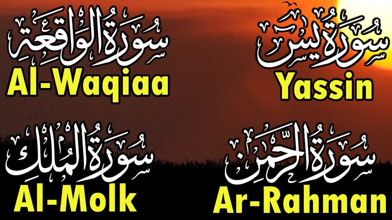 سورة يس، سورة الرحمن، سورة الواقعة، سورة الملك بصوت القارئ  طارق محمد