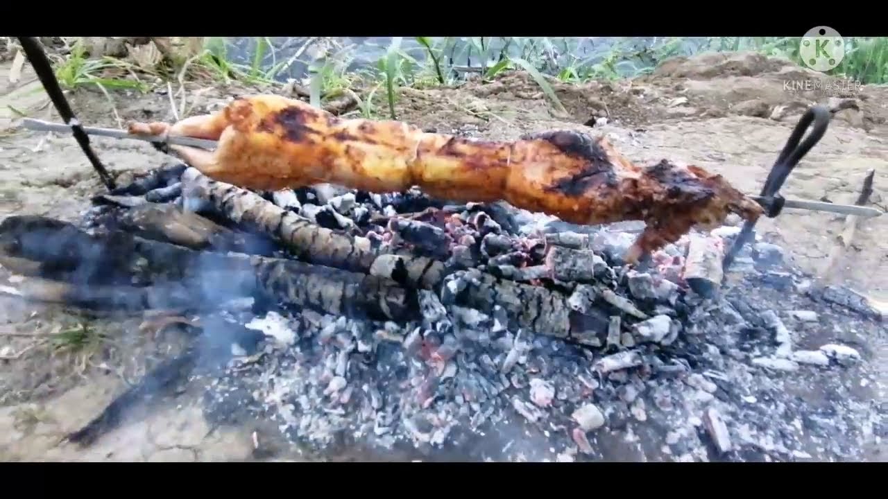 شاهد طريقه شوي الأرنب على الفحم وكيف فعل  الطاهي المغامر شئ مذهل 😋👌🍽️