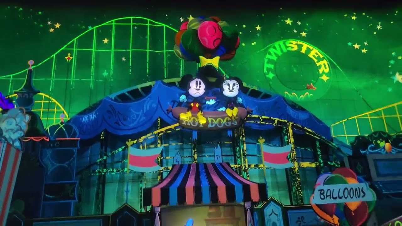 Mickey and Minnie's Runaway Railway: Car 3 POV with Balloon Animatronic Fixed Disneyland (6/2/2024)