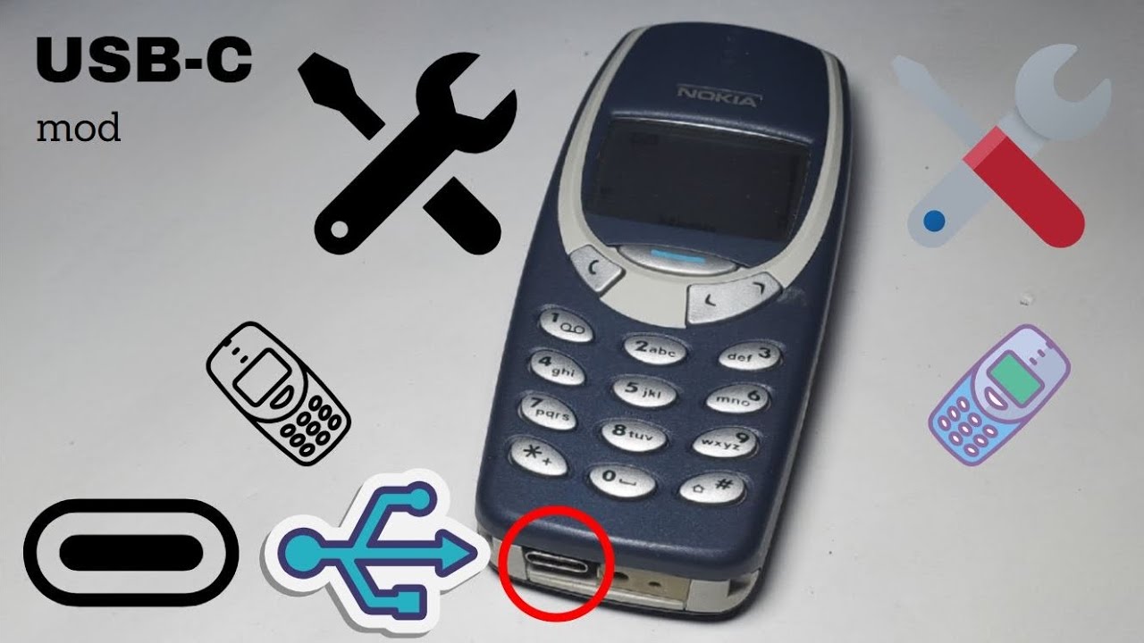 USB type C charging mod on 22 years old phone Nokia 3310