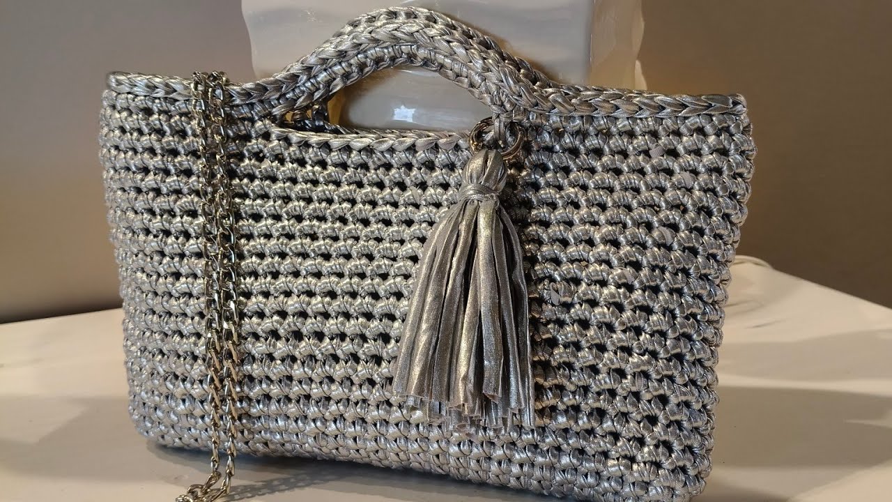 Tutorial borsa silver . uncinetto facile anche per principianti.  Borsa fettuccia 