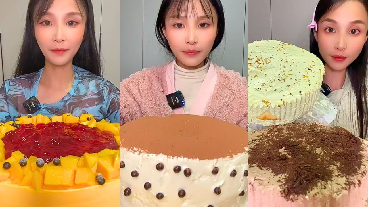 Mango Jelly Cake, Cocoa Cream Cake and Pistachio Cake Mukbang