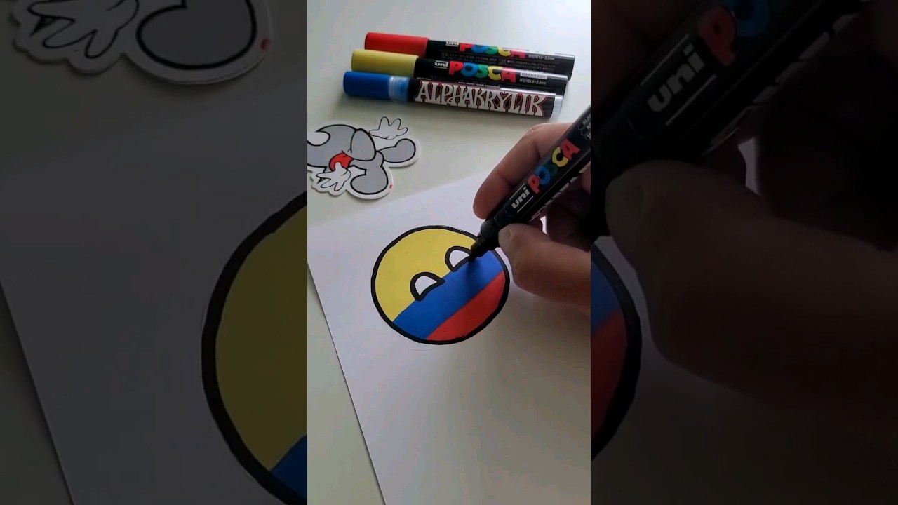 Dibujo Countryballs Colombia with Posca Markers! #shorts #countryballs #karolg