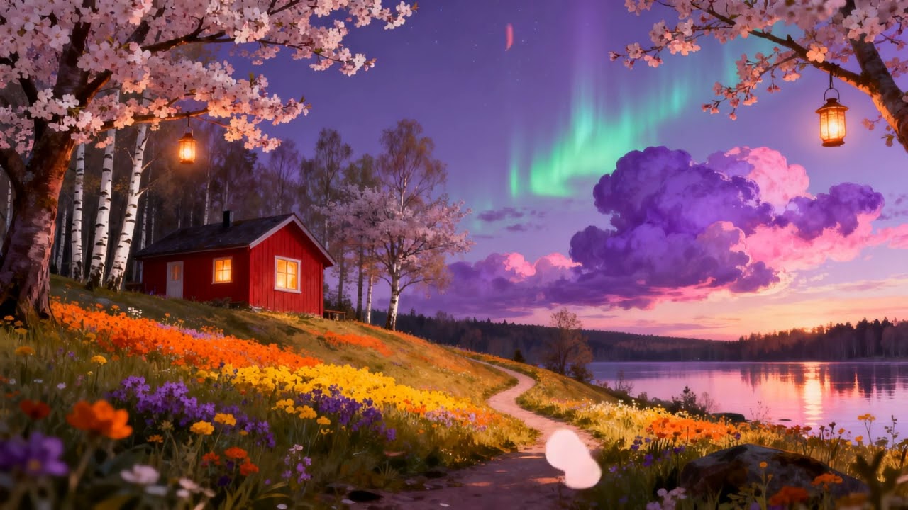 Nordic Spring Awakening | Lofi Beats with Birdsong & Cherry Blossoms | 1 Hour Study & Relax Music