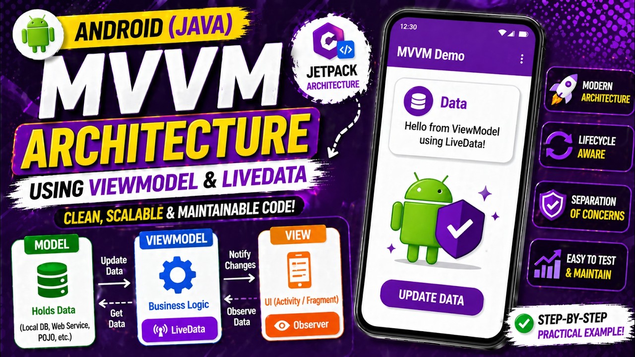 ANDROID - MVVM ARCHITECTURE USING THE VIEW-MODEL & LIVE DATA || TUTORIAL  IN JAVA ||