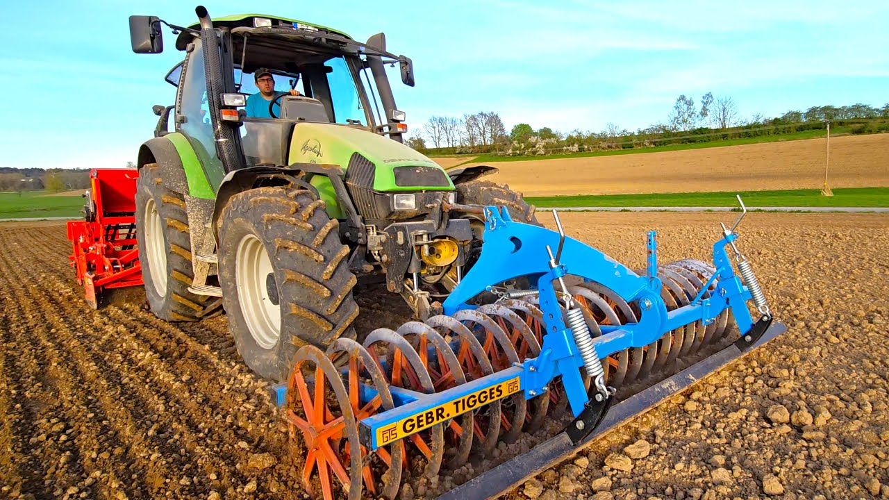 Deutz 120 MK3 mit GTS Tigger Frontpacker & GASPARDO Sämaschine & Maschio Combi bei Erbsensaat 2024!