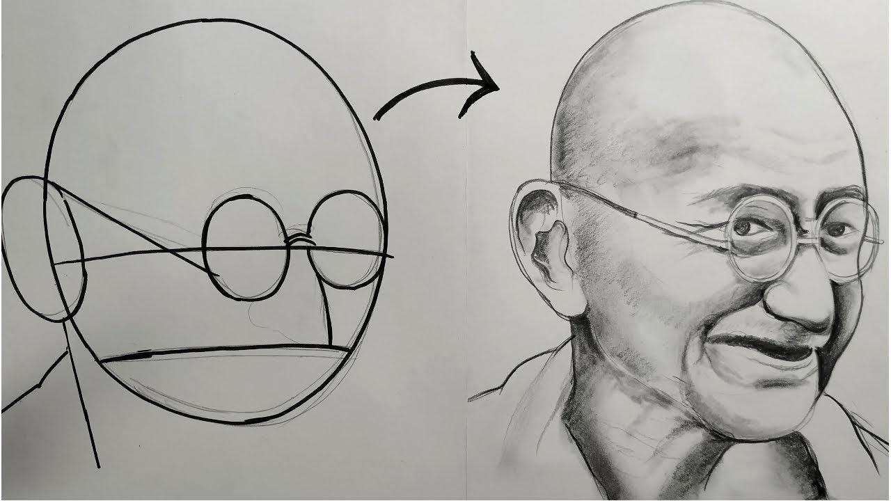 how to draw mahatma gandhi step by step