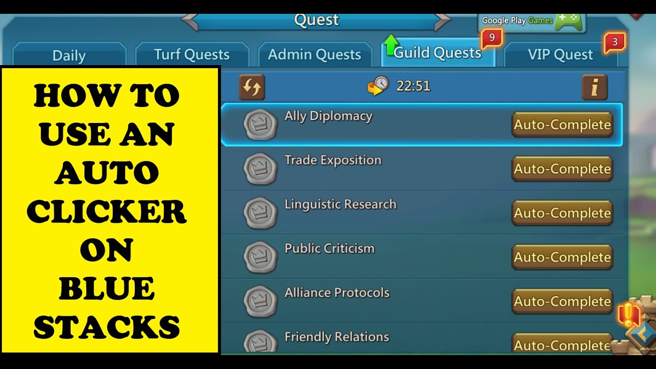 Lords Mobile - HOW TO USE AN AUTO CLICKER ON BLUESTACKS - Easy RSS and guild coins farming method