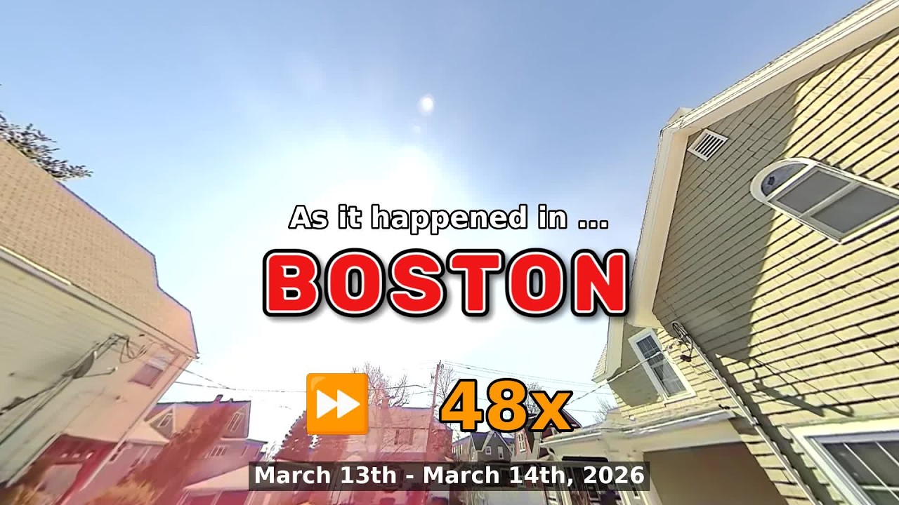 ⏩ Daily Time Lapse of the Boston Weather 180° 4k Sky Cam March 13th - 14th 2026 (48x) [Beta]