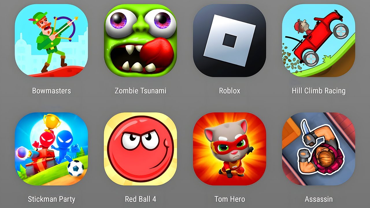 Bowmasters,Zombie Tsunami,Barrys Prison Fire Water,Hill Climb,Stickman Party,Tom Hero Dash,Red Ball4