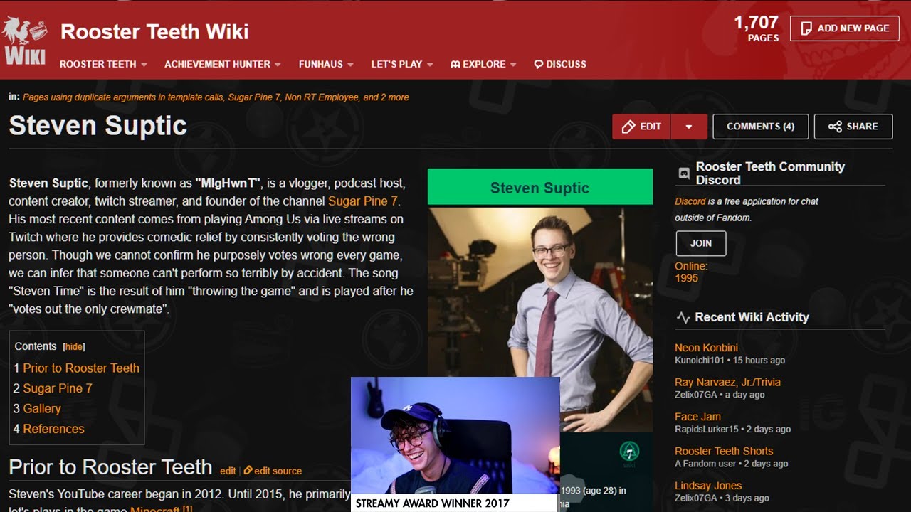 Steven Suptic Roasts His Own Wiki Page