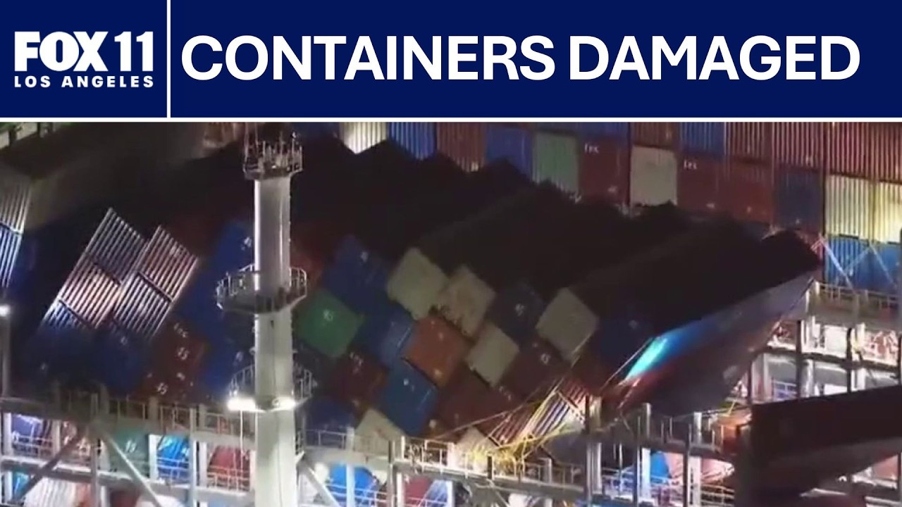 Cargo ship at Port of Long Beach under watch after containers damaged in rough seas
