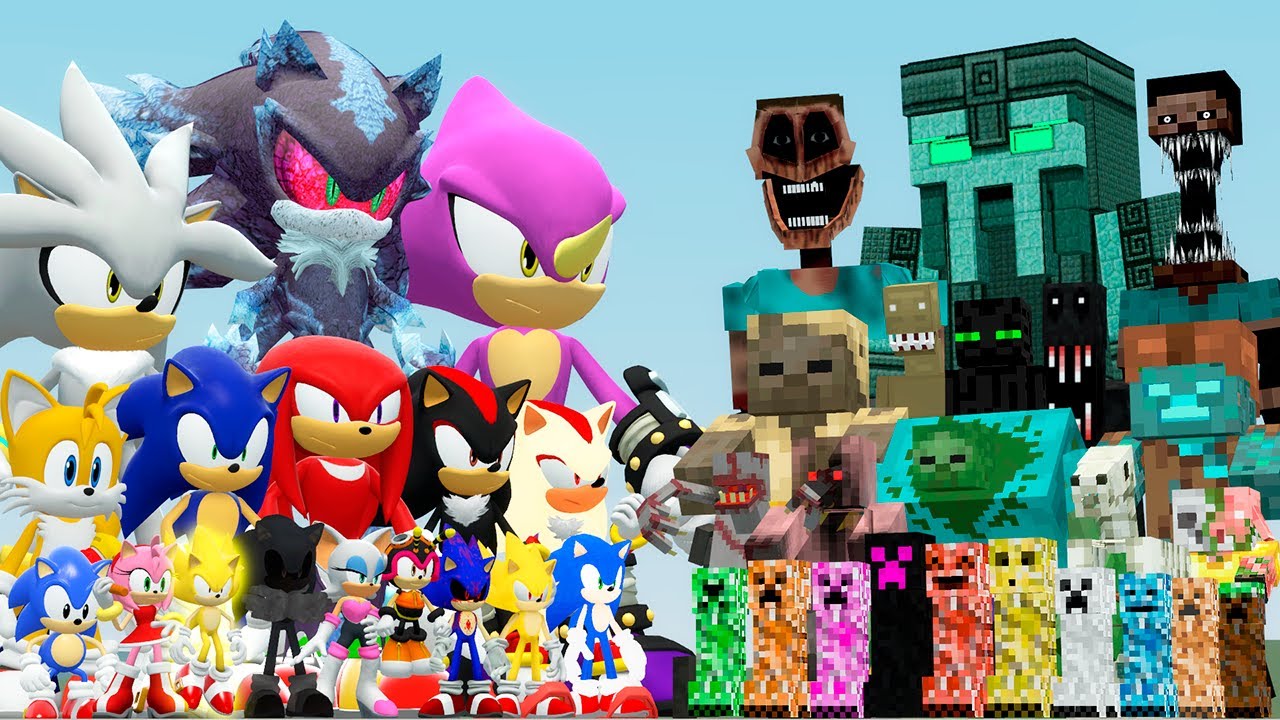 ALL SONIC FAMILY VS MINECRAFT MOBS (Garry's Mod)