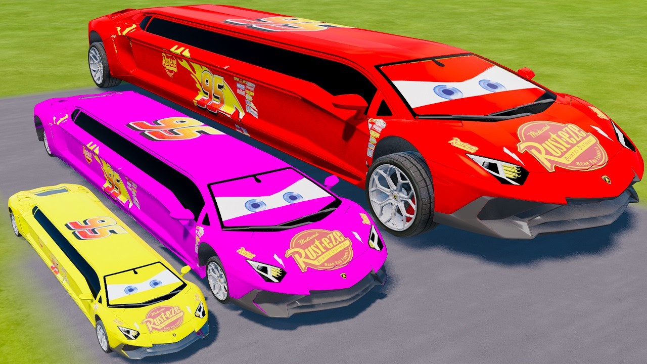 Big & Small Colors Long Lamborghini McQueen VS Train Thomas | BeamNG.drive